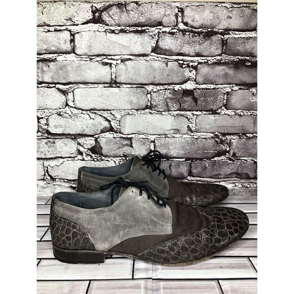 Just Cavalli Taupe Croc Leather Suede Fabric Designer Oxfords Shoes Men Sz 48EU - Picture 6 of 16